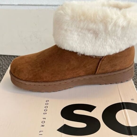 SO FAUX FUR SUEDE BOOTS Chestnut Sz 8 NWT - Picture 6 of 9